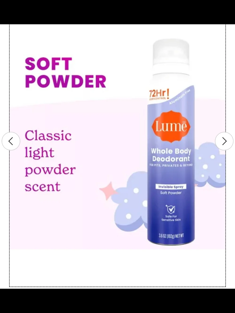 Whole Body Deodorant Invisible Spray - Soft Powder (Purple)